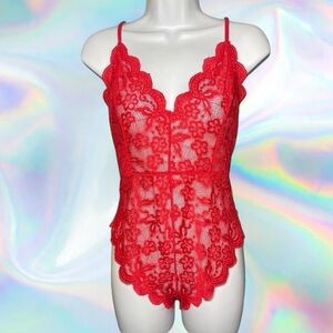 Scarlet Red Lace Bodysuit